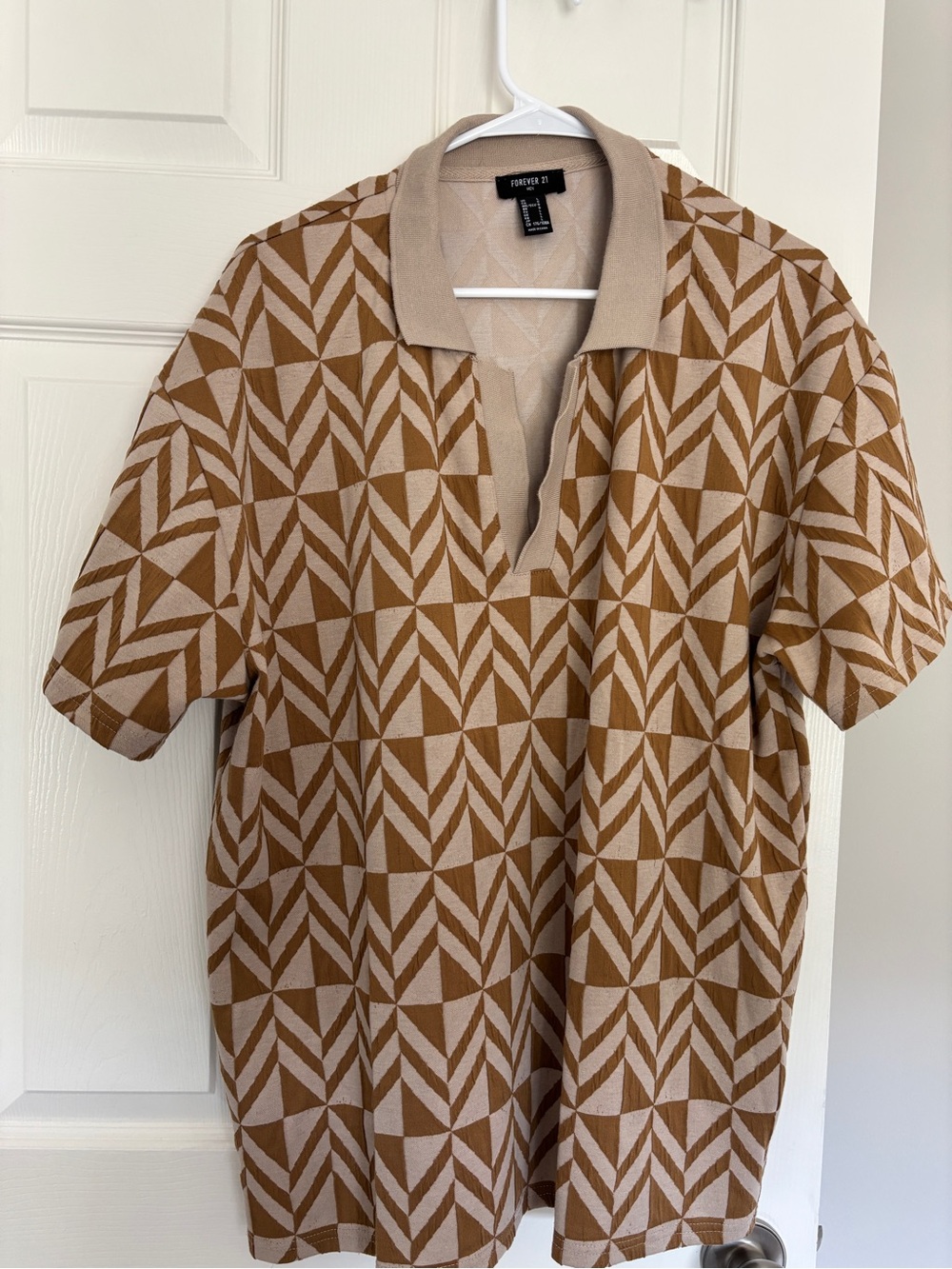 Forever 21 Beige Geometric Polo Shirt XL